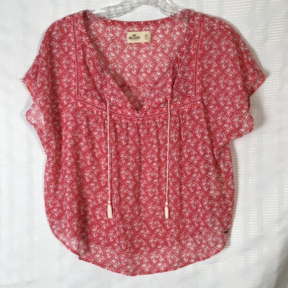 Hollister Tops - Hollister Floral Pink Sheer Short Sleeve Top XS